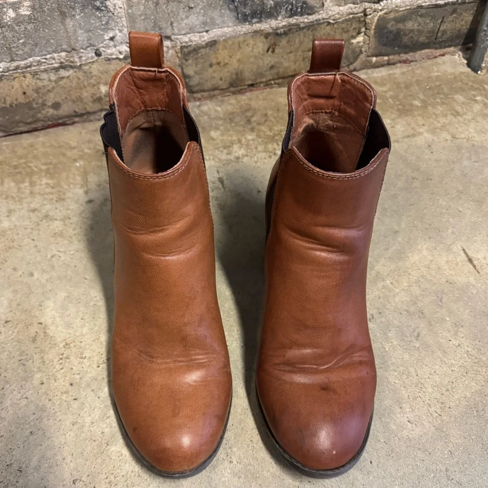 Harlow tan Brown Leather Ankle Boots 7.5 - Picture 2 of 8